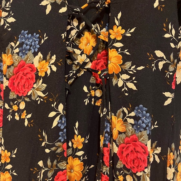 Fall Floral Vintage Cottagecore Lace Up Back Long Sleeve Dress - Picture 3 of 4